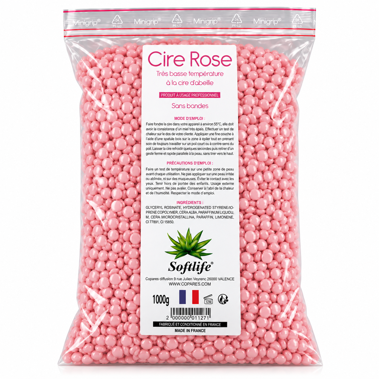 Cire rose a la cire d'abeille pastille 1kg